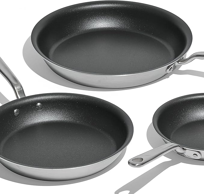 Made In Cookware - ProCoat Non Stick 3 Piece Frying Pan Set (Includes 8",10",12") - 5 Ply Stainless Clad - Professional Cookware - Made in Italy - Induction Compatible - (Graphite)