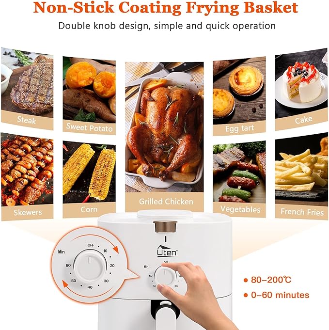 4.2 Quart Compact Air Fryer,4L 1500W Air Fryer Oven Pizza Cooker with Rapid Air Circulation,30 Minute Timer and Adjustable Temperature Control with Recipe,White
