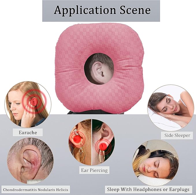 Ear Piercing Pillow for Side Sleepers, Pillow with an Ear Hole for CNH and Ear Pain Ear Inflammation Pressure Sores, O-Shaped Side Sleeping Pillow, Ear Guard Pillow(Pink)