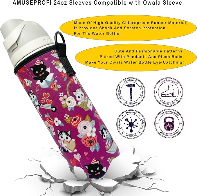 24oz Sleeves Compatible with Owala Sleeve Water Bottle Strap Compatible with Owala Charm Cute Accessories Compatible with Owala FreeSip Stainless Steel 24oz Tritan 25oz Twist 24oz Tumbler