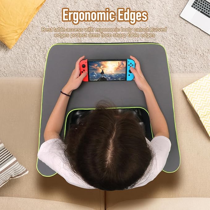 Reading Pillow for Gaming,Arm Rest Pillow for Adult, Memory Foam Gaming Pillow for Reading/Working/Game, Lap Desk Pillow Sitting in Floor Sofa/Bed(Grey and Dark Blue)