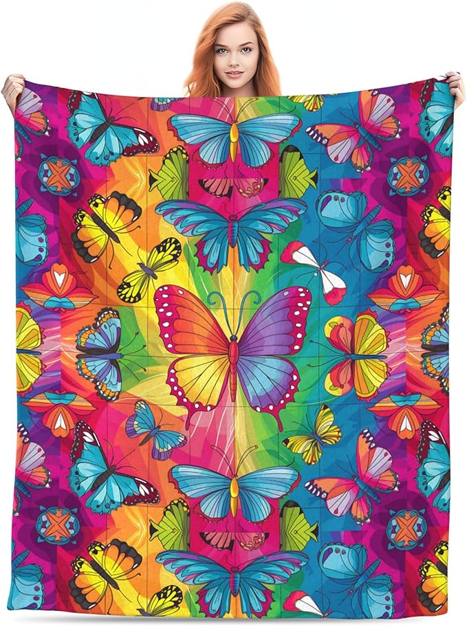 Cute Cartoon Flannel Blanket for Kids, 50" L x 60" W Inches – Soft and Cozy Plush Throw Blanket for Boys and Girls – Perfect for Bed, Couch, or Travel (Butterfly)