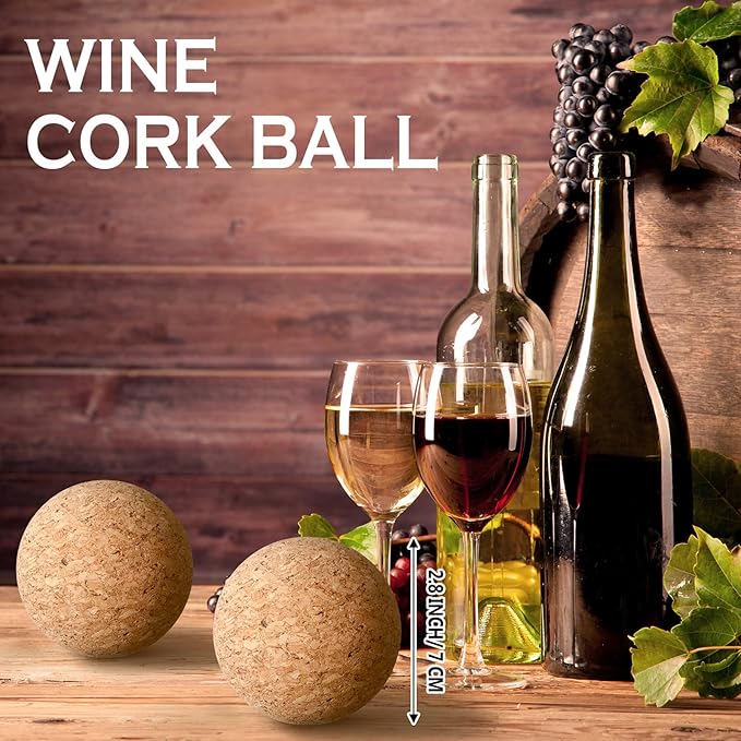 2 Pieces Wine Cork Ball Wooden Cork Ball Stopper for Wine Decanter Carafe Bottle Replacement (2.8 Inch/ 7 cm)