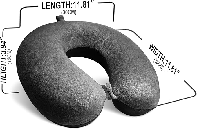 Neck Pillow for Airplane Travel, 100% Pure Memory Foam Travel Neck Pillow for Sleeping & Travel Essentials for Neck Rest, Deep Grey, Pack with Box