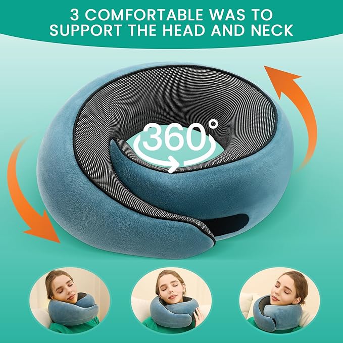 Travel Pillow, Neck Travel Pillow, Memory Foam Neck Travel Pillow, for Airplane Sleeping Neck Support,A Versatile and Exquisite Neck Pillow(Peacock Blue)