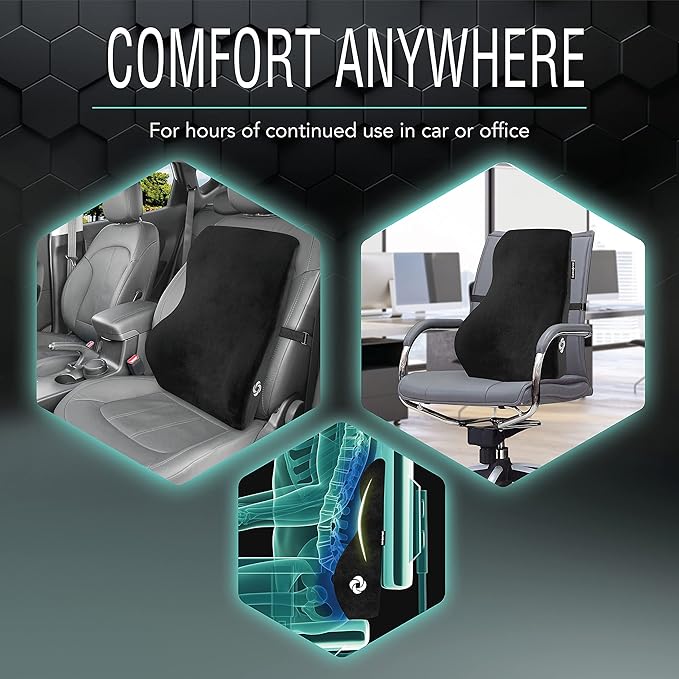 SAMSONITE, [Mid-Low] Back Support Lumbar Pillow for Office Chair or Car Seat, [HIGH GRADE - MEMORY FOAM], Boost your Back Comfort Zone, Versatile Use Supportive Cushion with Soft Plush Cover