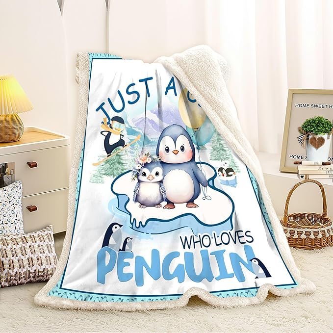 Just A Girl Who Love Penguin Blanket Cute Funny Penguin Decor Throw Blanket Gifts for Girls Boys Penguin Lover Super Warm Soft Plush Bedding Blanket (PENGUIN,50"x 60")