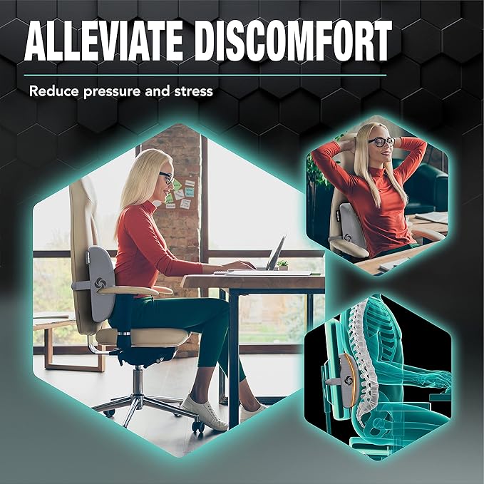 Samsonite SA5244 Ergonomic Lumbar Support Pillow Helps Relieve Lower Back Pain 100% Pure Memory Foam Improves Posture Fits Most Seats Breathable Mesh Washable Cover Adjustable Strap