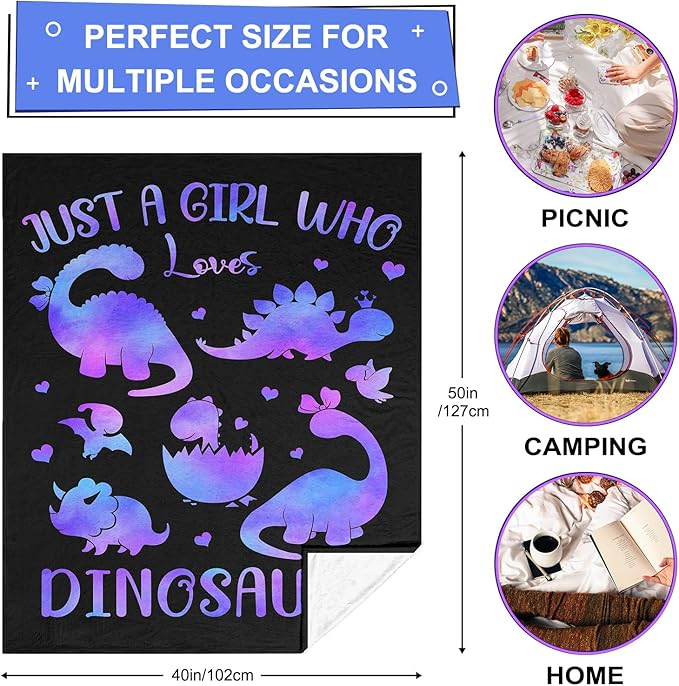 Dinosaur Blanket Gifts, Dinosaur Blanket for Girls Kids, Dinosaur Gifts for Girls Women, Just a Girl Who Loves Dinosaurs Blanket, Best Gift Ideas for Dinosaur Lover Blanket 40"X50"