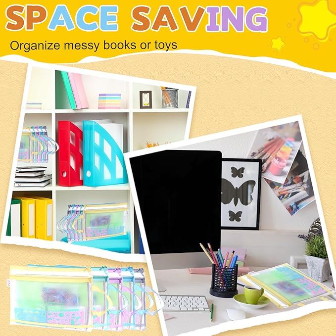 20 Pack Colored Mesh Zipper Pouch Bags,5 Color，A4 Double-Layer Nylon Puzzle Building Block Sets Toy Storage Organization, Mesh Bags with Zipper and Handle for School Office Playroom Storage