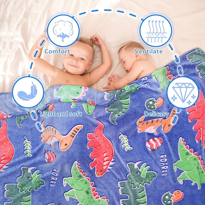 Dinosaur Blanket for Boys Glow in The Dark Blanket Dino Throw Birthday Gifts for Kids Toddlers Soft Warm Cozy Cute Dinosaur Gifts for Girls Dinosaur Room Decor Glowing Blanket
