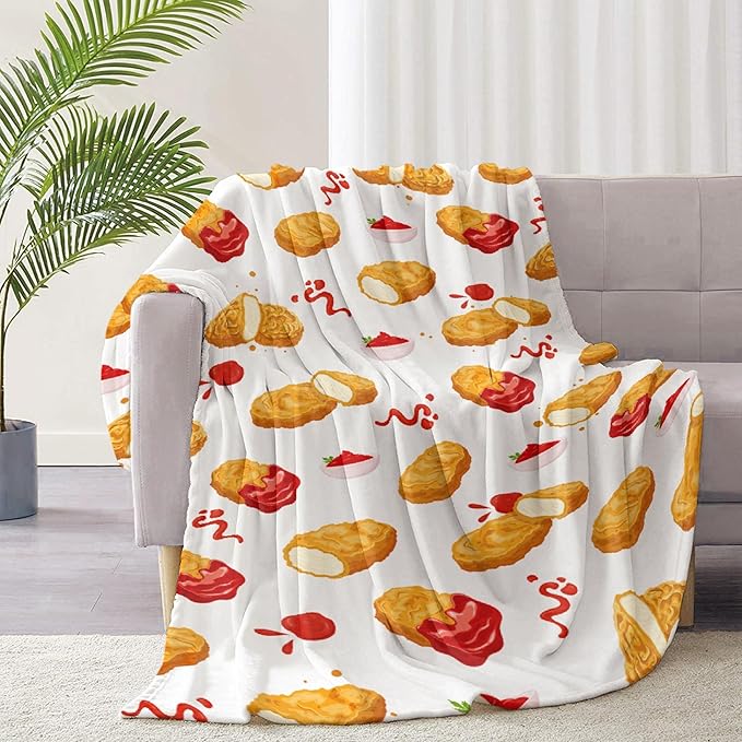 Funny Food Chicken Nugget Throw Blanket, Flannel Lightweight Plush Blanket Gift for Girl Boys,Quilt Ultra-soft Throw Fuzzy Blankets for bed Couch Sofa 50"x40" for Kids