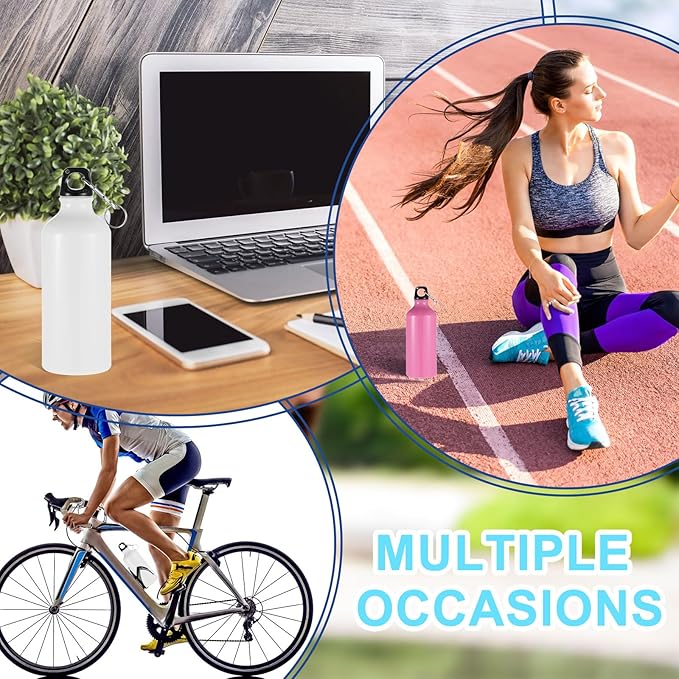 24 Pieces Aluminum Water Bottle 20 oz Lightweight Reusable Water Bottle Bulk Leak Proof Aluminum Water Bottles with Twist Cap and Buckle for Bike Travel Sports Camping (Pink, Blue, White, Yellow)