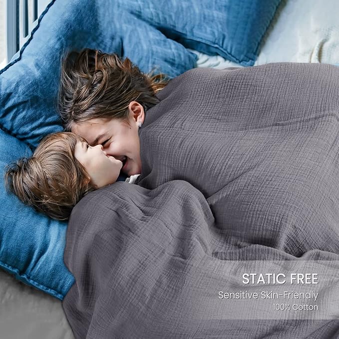 Lulu moon Muslin Blankets for Adults 55”x75” - Couch Throw Blanket for Boys - Light Weighted Muslin Quilt for Sofa and Bed (Gray)