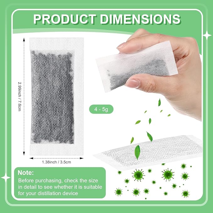 24 Packs Replacement Activated Charcoal Distiller Filters Coconut Shell Activated Carbon Filter Sachets Compatible with Countertop Water Distiller Models