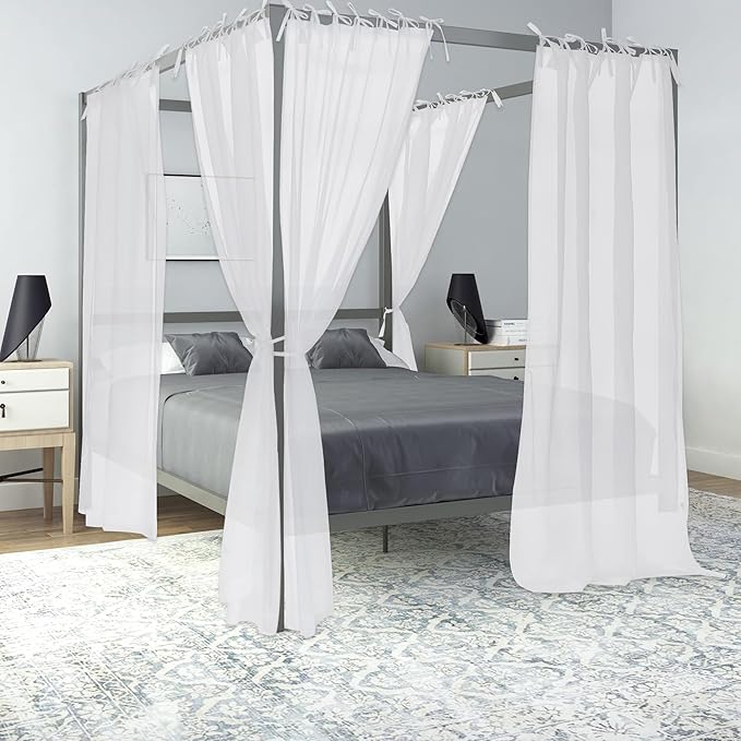 KGORGE Canopy Bed Sheer Curtains for Queen/King/Twin/Full Size, 8 Panels for Girls Boys Adults Bed, Home Bedroom Decor (White, 45 inch Width X 84 inch Length)