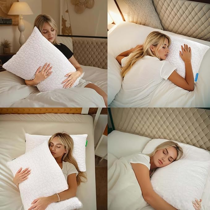 Cooling Pillows for Sleeping, Adjustable Shredded Memory Foam Pillow Standard Set of 1, Cool Pillow for Hot Sleepers, with Extra Fill for Side Back and Stomach Sleepers