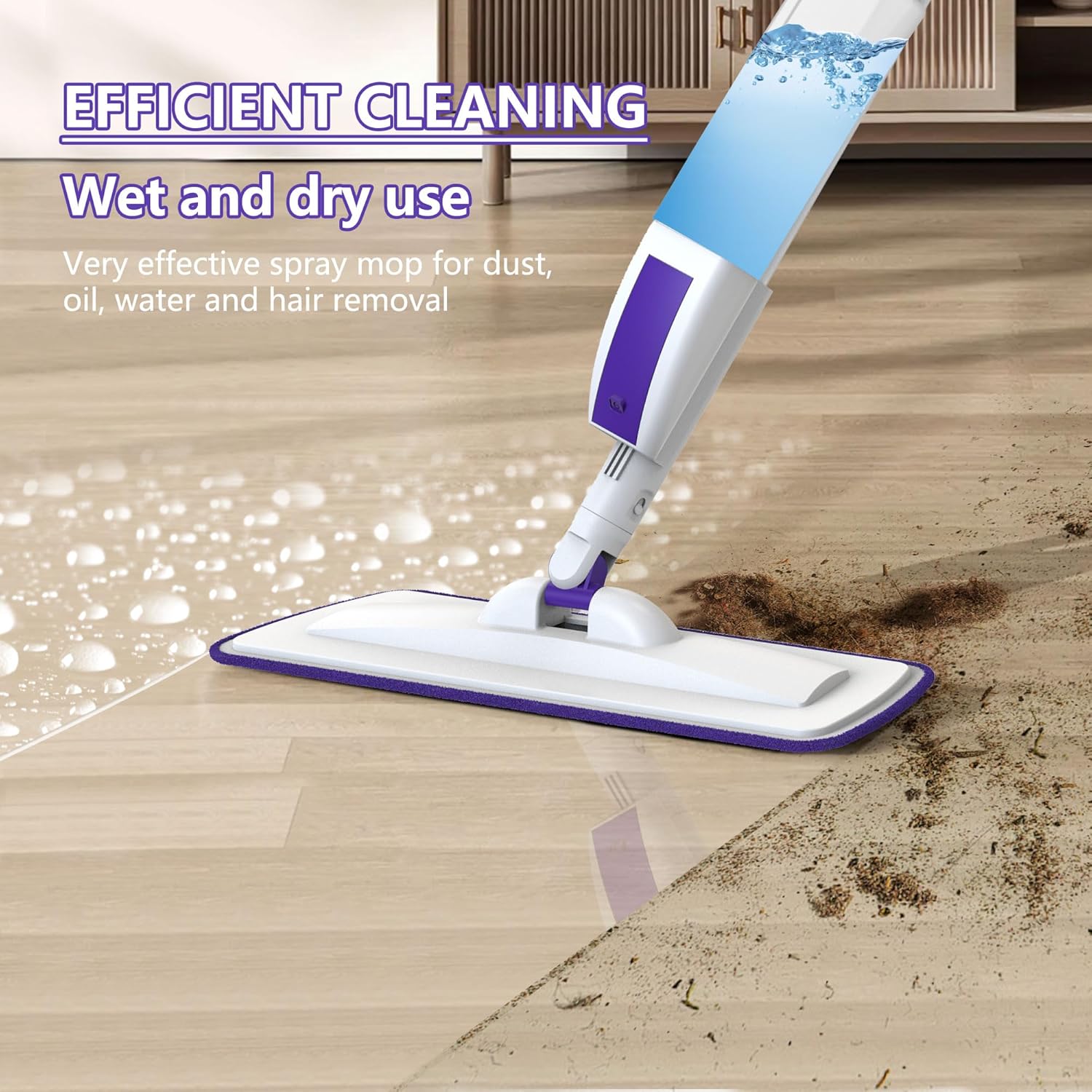 Spray Mop for Floor Cleaning with 60" Extension Handle, Dry/Wet Mop with 14oz Refillable Bottle, 3 Washable Pads&5 Disposable Refills for Hardwood Laminate Tile Floor Dust Cleaning.