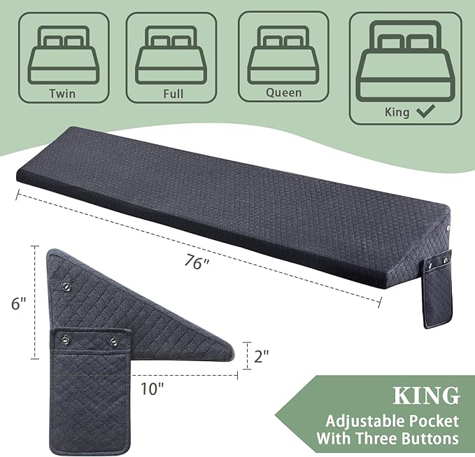 King Size Bed Wedge Pillow - for Headboard Gap/Headboard Pillow/Mattress Wedge /Bed Gap Filler (76"x10"x6") - Bloster Triangle Pillow for Sleeping To Fill Gap (0-8") Between Headboard and Mattress