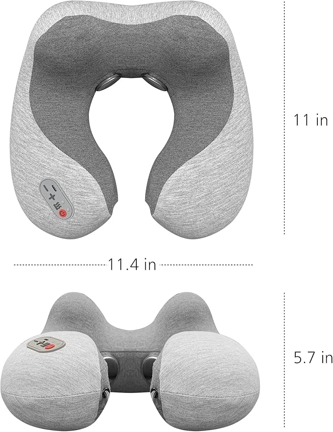COMFIER Cordless Travel Pillow with Vibration Massager,Travel Neck Massage Pillow with Heat for Neck, Lightweight Memory Foam Neck Pillow,Head Support Soft Pillow for Airplane,Office
