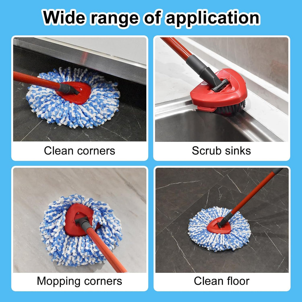 Spin Mop Head,Mop Handle,Base,Brush Compatible with Ocedar RinseClean 2 Tank Spin Mop System,2 Microfiber Spin Mops Replacement Head,4 Section Iron Mop Handle 30-58",Base and Scrub Brush Combo Set