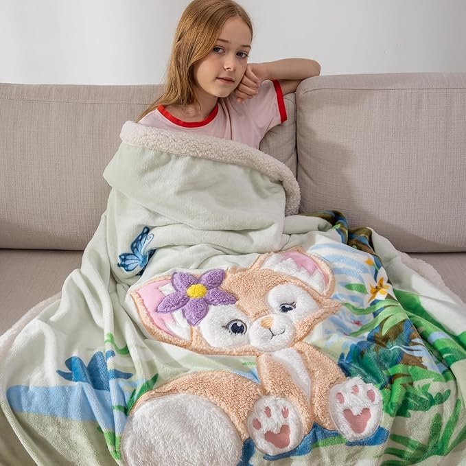 COSUSKET Kids LinaBell Throw Blanket, 3D Cartoon Embroidery Sherpa Blanket Girls Gifts