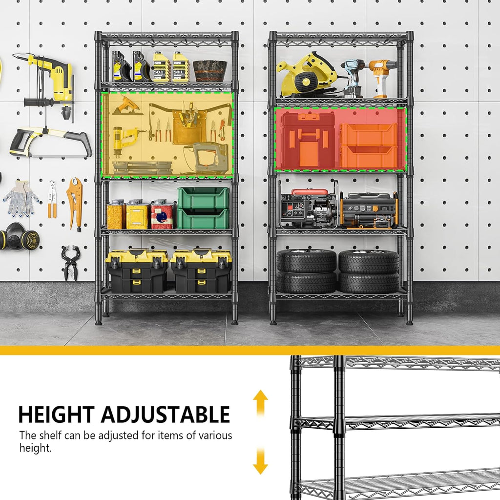 1250 lbs 5 Tier Shelf Metal Storage Shelves Shelving Wire Rack Heavy Duty Closet Organizers for Garage Kitchen Bathroom Laundry Black 13.8" D x 29.5" W x 59.5" H