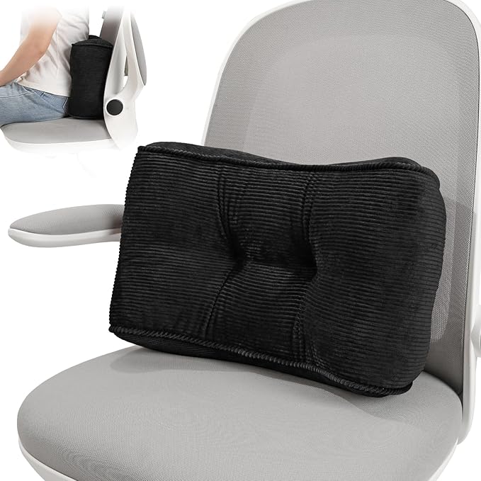 Lumbar Support Pillow for Office Chairs, Back Support Pillow for Lower Back Pain Relief, Soft & Good Support Corduroy Desk Lumbar Cushion, 17.5"x10"x5.5", Medium（Black
