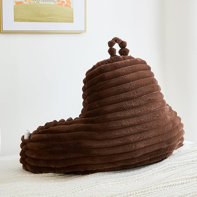 Faux Fur Fluffy Coffee Reading Pillow with Pockets, Luxury Striped Plush Decorative, Arm Rests and Back Surport for Bed Rest, Lounging on sofa, Large