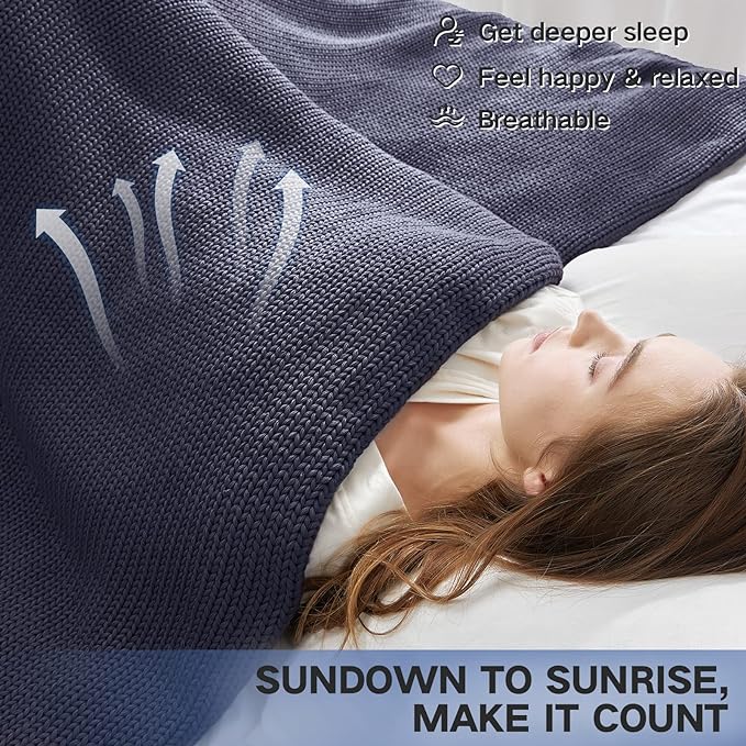 Knitted Weighted Blanket(Dark Grey 50"x75" 15lbs),Home Décor Cooling Throw Blanket for Hot Sleepers,Hand Made Chunky Knit Heavy Blanket for Adults Use on Full Size Bed