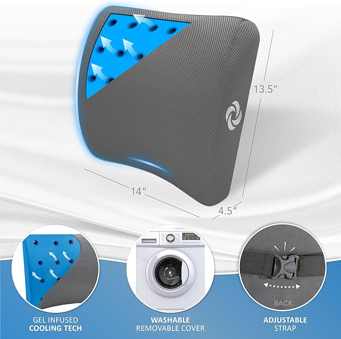 SAMSONITE, Gel-Infused Memory Foam Lumbar Support Pillow with Enhanced Airflow Design for Cooling Experience, Fits Most Office Chairs and Car Seats, Lower Back Cushion for Enhanced Ergonomic Benefits…