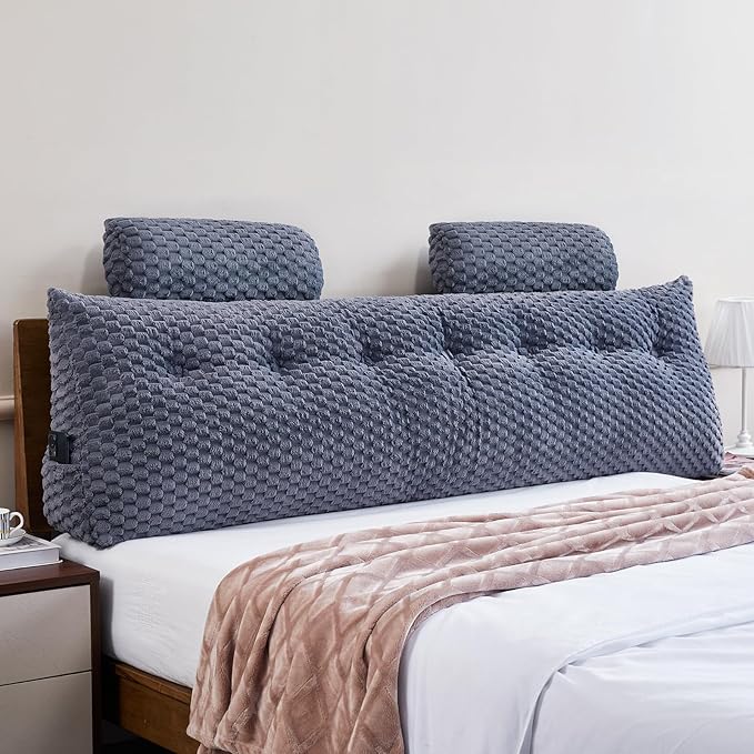 Wedge Headboard Pillow - Bed Wedge Pillow for Headboard Triangular Headboard Pillow with Neck Roll Pillow-Large Bolster Pillow for Sitting in Bed Backrest Positioning Support (Grey,76x8x20 Inches)