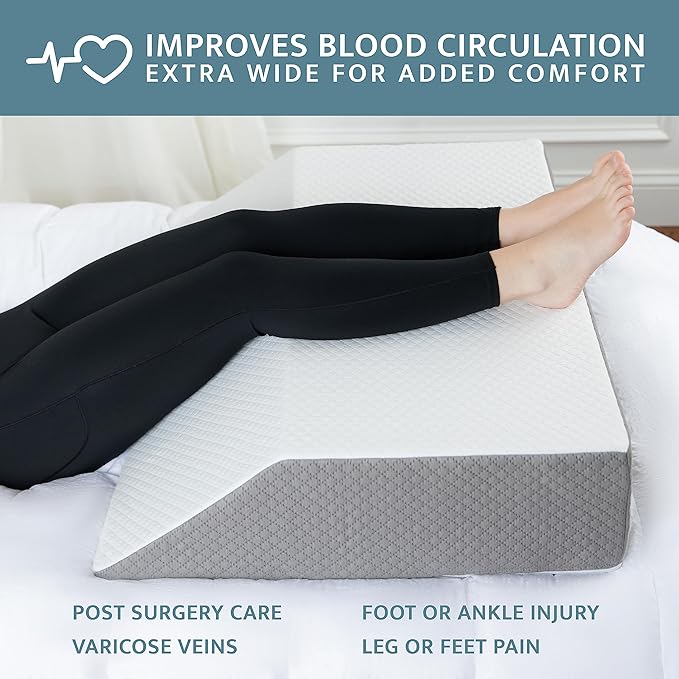 Kolbs EXTRA WIDE Leg Elevation Pillow | Chic Jacquard Cover | XL and WIDE for More Comfort Bed Wedge Pillow | Knee Pillow Leg Pillow | Wedge Pillow for Legs | Leg, Knee, Ankle Elevation Post Surgery