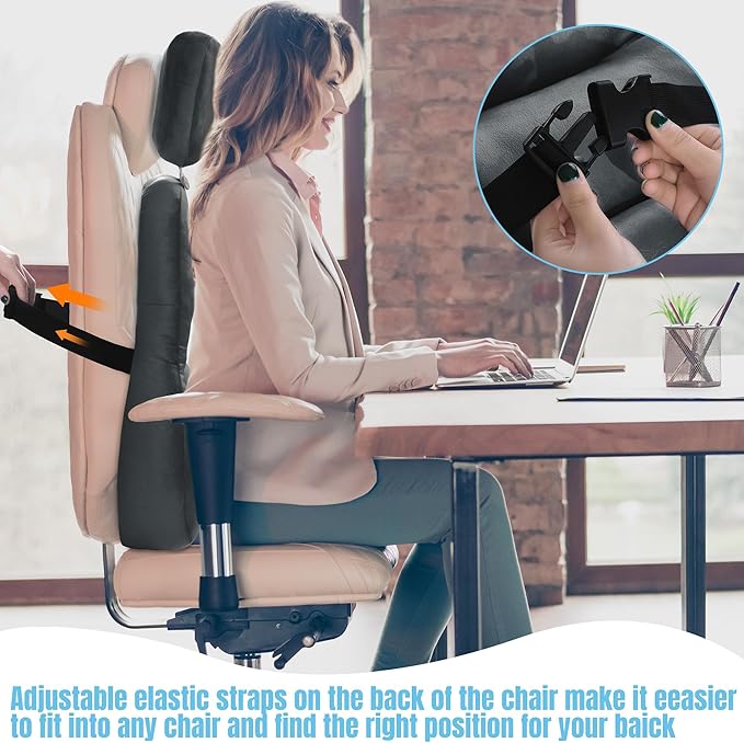 HOMBYS Neck Support for Short-Back Office Chair, Soft Headrest Pillow Lumbar Support for Neck Pressure Relief Improved Posture for Working Chair, Car and Travel, Dark Grey