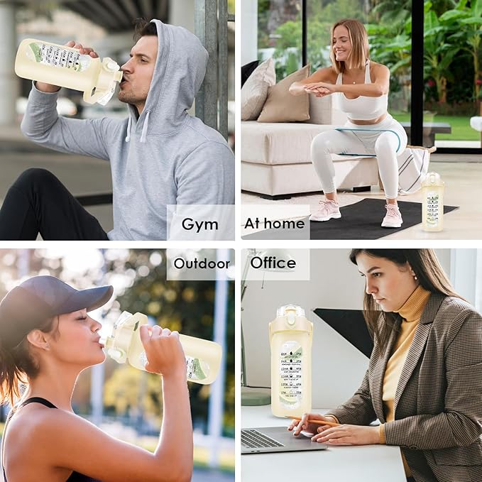 32 oz Glass Water Bottle with Time Marker - 1000ml Large Sports Motivational Water Bottles with Handle & Silicone Case, 1 Liter Leak-proof Measured Drinking Bottle for Gym Fitness Workout (White)