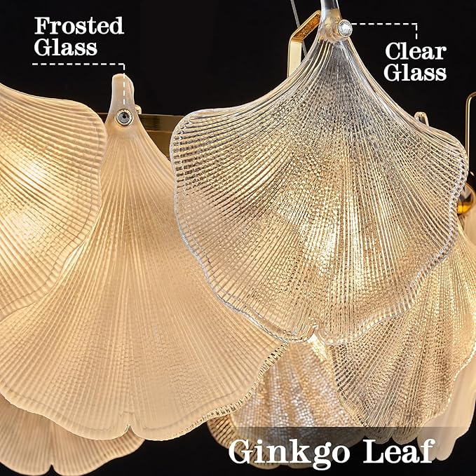 Gold Round Chandelier 8 Light Ginkgo Crystal Chandelier Light Fixture Hammered Glass Vintage Chandelier for Living Room Dining Room Bedroom High Ceiling Foyer,24in