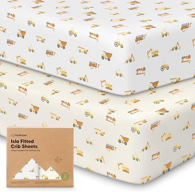 2-Pack Crib Sheets for Boys,Girls - Viscose Derived from Bamboo Fitted Crib Sheet, Organic Baby Crib Sheets, Crib Mattress Sheet,Toddler Bed Sheets, Baby Sheets for Crib Fitted Sheets (Construction)