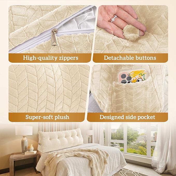 Triangular Wedge Headboard Pillow Large Bolster Bed Rest Reading Pillow Backrest Positioning Support Bolster Cushion with Removable Cover