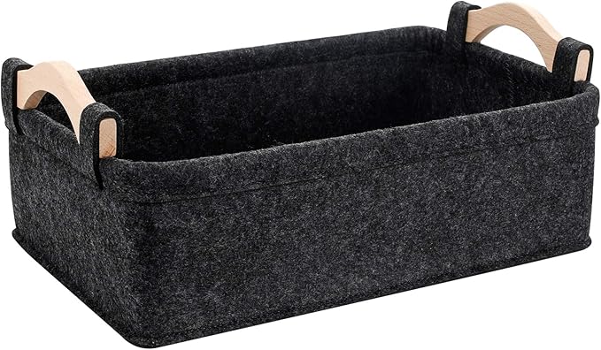 Small Storage Baskets Felt Rectangle Basket Storage Bins for DVD CD Record Cord Books Video Electronics Items Remote TV Cabinet Organizer with Handles
