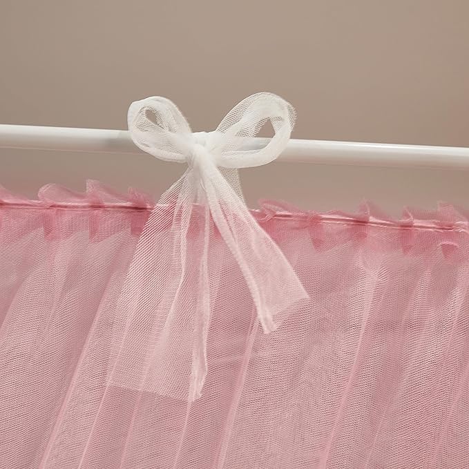 4 Corners Post Princess Curtain Bed Canopy Lace Up Double Layer 4 Opening Mosquito Net Mesh for Girls Bedroom Decoration(Pink/White, 78" W*86" L*82" H/King)