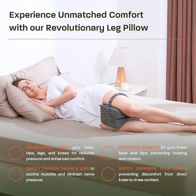 Knee Pillow for Side Sleepers – Memory Foam for Spinal Alignment & Pain Relief – Comfort Sleep Leg Cushion for Sciatica, Back, Hip Discomfort – with Knee Pillow Replacement Cover (Extra Firm)