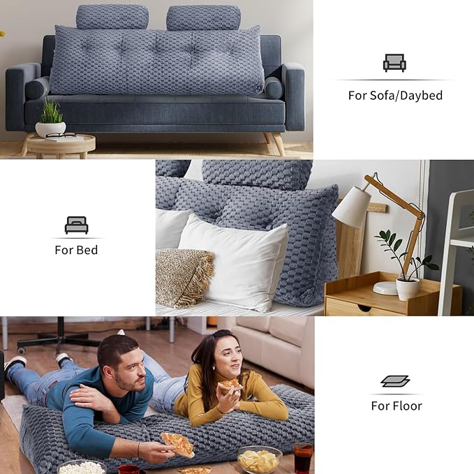 Wedge Headboard Pillow - Bed Wedge Pillow for Headboard Triangular Headboard Pillow with Neck Roll Pillow-Large Bolster Pillow for Sitting in Bed Backrest Positioning Support (Grey,76x8x20 Inches)