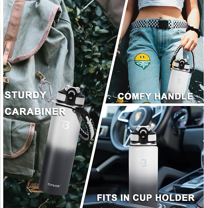 32oz Insulated Water Bottle with Straw Lid & Spout Lid & Paracord Handle, Stainless Steel Water Bottle Wide Mouth, Double Wall for Women Men Gym Fitness Outdoor