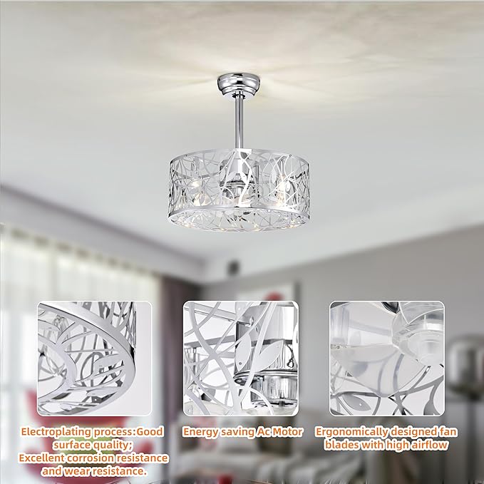 NicBex Ceiling Fan 18 Inch Vintage Style Ceiling Fan with Lights Ceiling Fans with 5 Blades and Remote Control Reversible Caged Ceiling Fan for Bedroom, Living Room, Silver