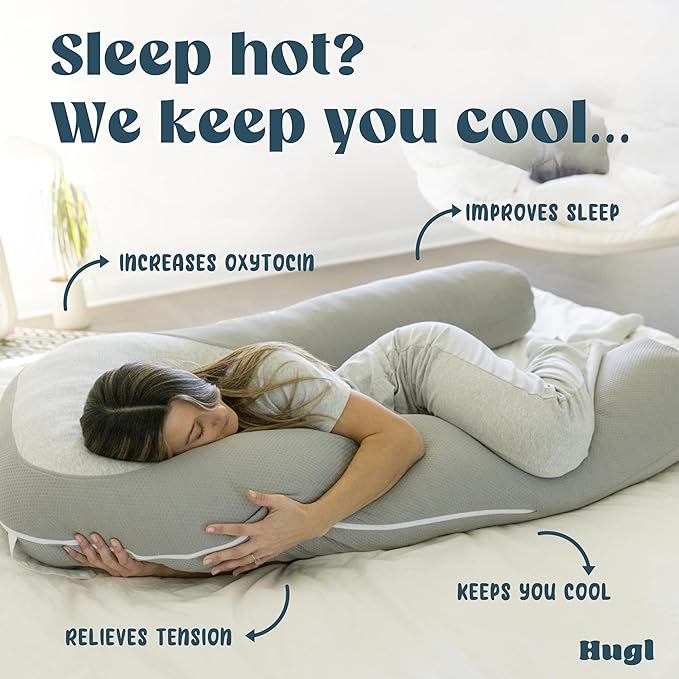Plufl Hugl Extra Large Cooling Body Pillow for Adults U Shaped Maternity Pillow Great for Side Sleepers & Pregnant Women | Washable Cover | White