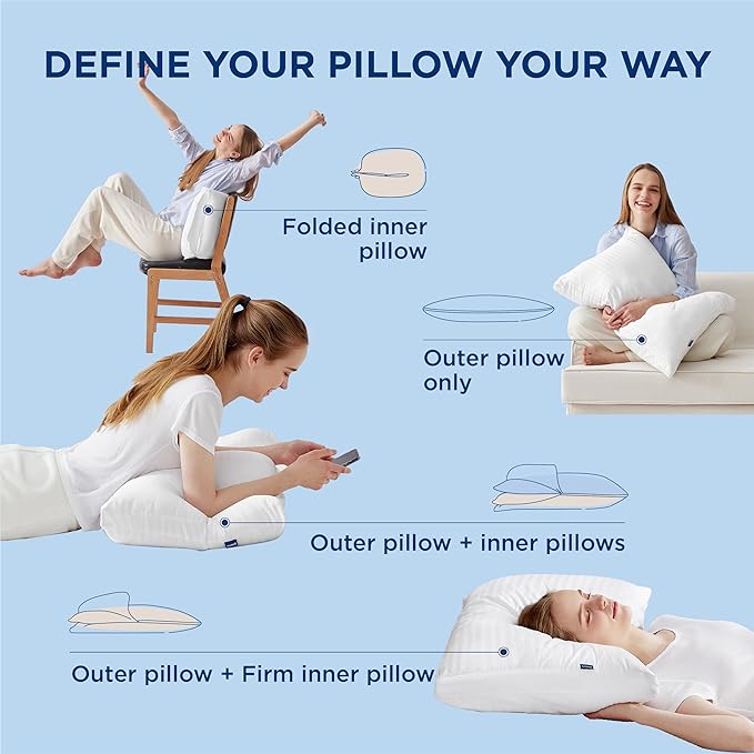 Bedsure Pillows Set of 2 - Fluffy & Soft Adjustable Layer Queen Pillows with Cotton Cover, Luxury Bed Pillows for Sleeping, Firm Pillows for Side, Back, Stomach Sleepers (2, King)
