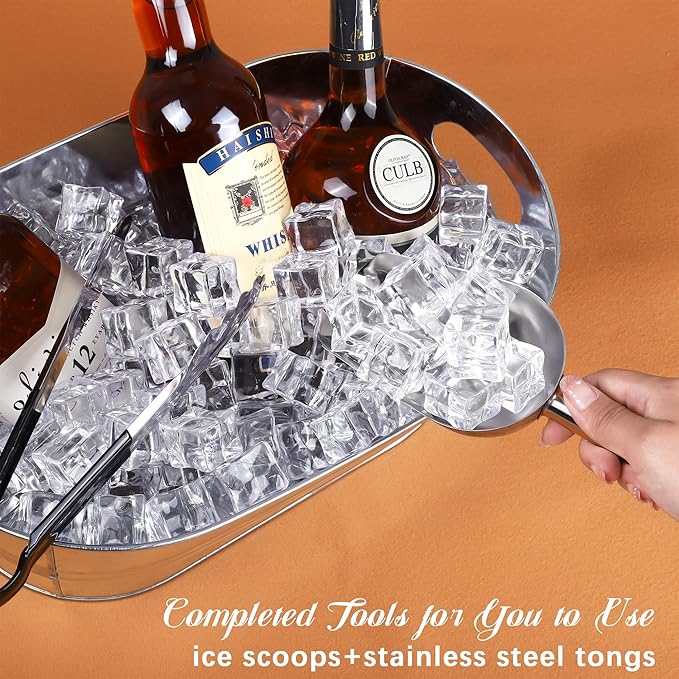 4 Pieces Galvanized Metal Drink Cooler Beverage Tubs Insulated Drink Tub with 4 Ice Scoop and 4 Stainless Steel Tongs 4 Gallons Beverage Ice Tubs for Summer Parties