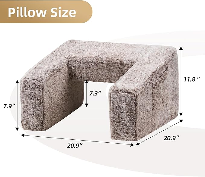 Homguava Reading Pillow Memory Lap Desk Foam Pillow for Adults Gaming Pillow Arm Rest Pillow for Reading, Crocheting, Gaming or Sitting in Bed (Furry Brown, Large)