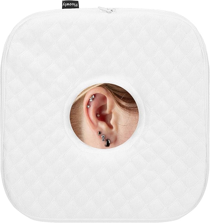 Piercing Pillow with Ear Hole, Memory Foam Ear Pillow for More Comfortable Side Sleeping, Pillows for CNH, Ear Pain Relief, Inflammation, Pressure Sores, Travel, White