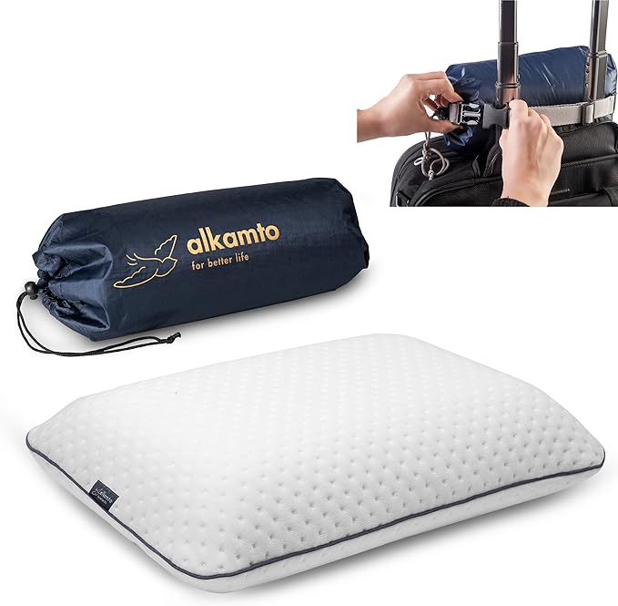 Travel & Camping Comfortable Memory Foam Pillow – Easy to Carry Portable Bag – Temperature Regulating Pillow Case (White)